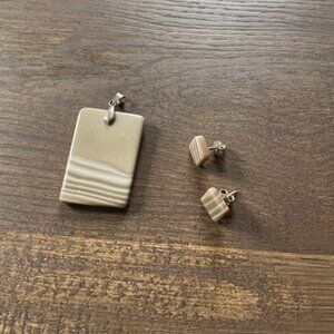 Authentic Polish Chert Flintstone pendant and earrings